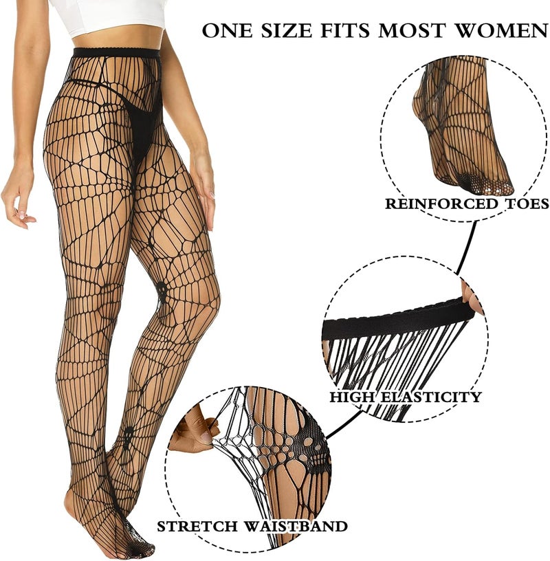 MANZI Patterned Fishnet Tights for Women 3 Pairs Pattern Fishnet Stockings Spiderweb Halloween Tights - Image 3